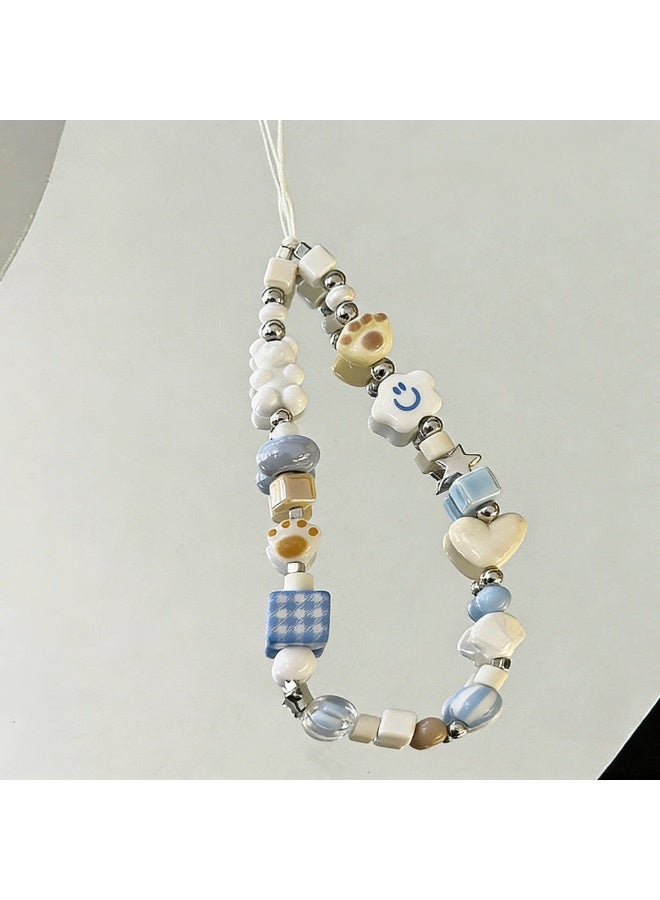 Nova future Kawaii Beaded Pearl Phone Charms Strap Cute White Cloud Cat Paw Cell Phone Lanyard Wrist Strap - Image 3